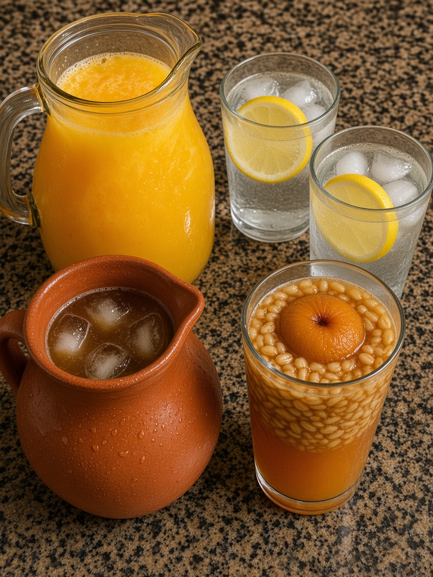 Bebidas y mote con huesillo de la casa