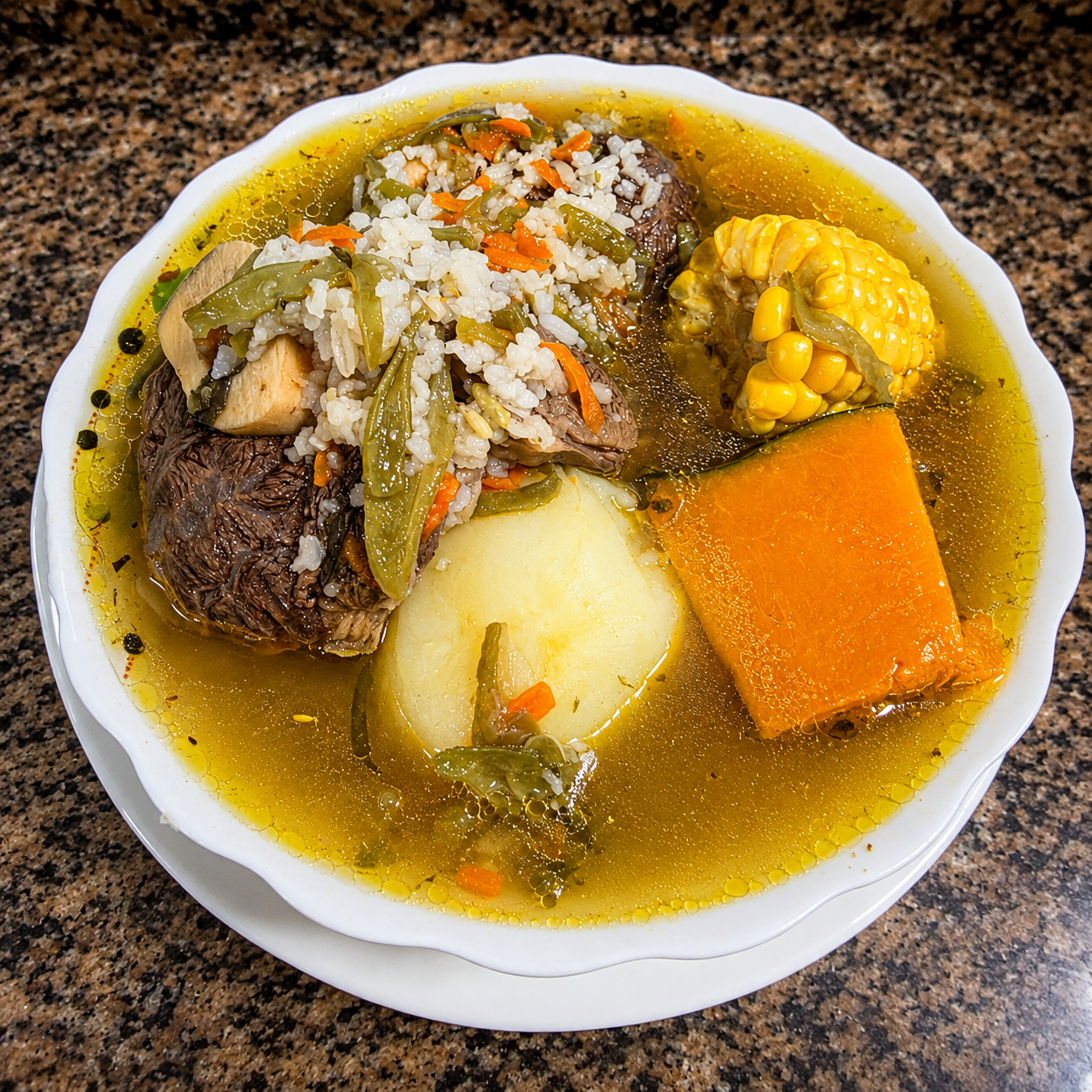 Cazuela casera con pollo, arroz y verduras